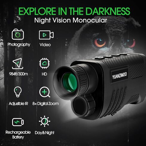 Upgraded Night Vision Monocular Digital Infrared Monocular Telescope for 100% Darkness with 8X Zoom 2000mAh Rechargeable Battery Tripod 32 GB SD Card & Card Reader, for Adult Hunting Camping in Saudi Arabia
