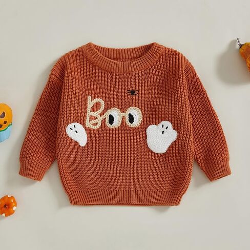 Toddler Baby Boy Girl Knit Sweater Pumpkin Ghost Knit Sweatshirt Halloween Fall Winter Clothes in Kuwait