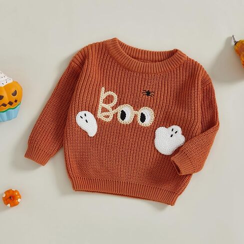 Toddler Baby Boy Girl Knit Sweater Pumpkin Ghost Knit Sweatshirt Halloween Fall Winter Clothes in Kuwait
