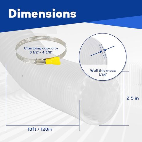 خرطوم جمع الغبار PVC مقاس 4 × 10 بوصات مع 304 مشابك خرطوم من الفولاذ المقاوم للصدأ، لمنشار الطاولة، المنشار الشريطي، المسوي، الأعمال الخشبية ونظام جمع الغبار في متجر الخشب in Kuwait