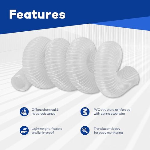 خرطوم جمع الغبار PVC مقاس 4 × 10 بوصات مع 304 مشابك خرطوم من الفولاذ المقاوم للصدأ، لمنشار الطاولة، المنشار الشريطي، المسوي، الأعمال الخشبية ونظام جمع الغبار في متجر الخشب in Kuwait