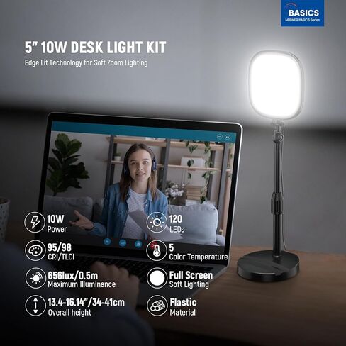 NEEWER Basics 5" Desk Light for Video Calls, CRI95 Full Screen LED Ring Light with Stand, 10W Bi Color Edge Lit Zoom Conference Lighting for Computer Laptop Webcam Phone Streaming Recording, NL10 in Saudi Arabia