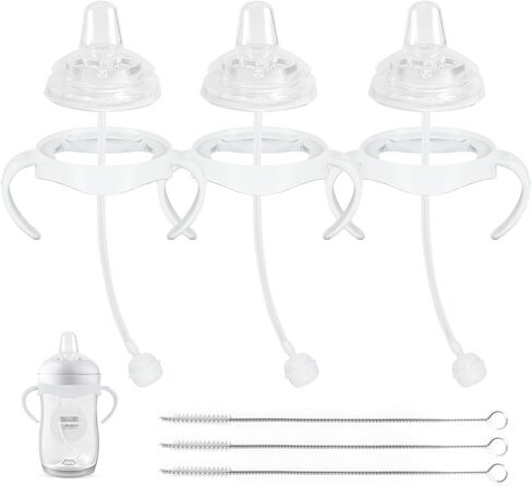 Straw Cup Soft Conversion Kit for Philips Avent Natural Baby Bottle, Toddler Transition Kit with Silicone Straw Top Nipple, Weighted Straw, Bottle Handle, Cleaning Brush, Spill-Proof, BPA-Free, 3-Pack in Saudi Arabia