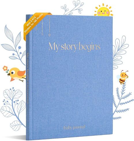 Baby Memory Book for Boy&Girl, 8"x10" Linen Baby Journal Scrapbook Photo Album with Stickers, Timeless Baby Book Milestone Keepsake Record from Pregnancy to Age 5, Baby Essential (112 Pages, Blue) in Saudi Arabia