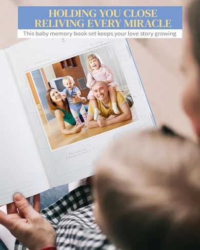 Baby Memory Book for Boy&Girl, 8"x10" Linen Baby Journal Scrapbook Photo Album with Stickers, Timeless Baby Book Milestone Keepsake Record from Pregnancy to Age 5, Baby Essential (112 Pages, Blue) in Saudi Arabia