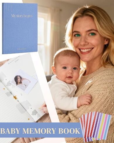 Baby Memory Book for Boy&Girl, 8"x10" Linen Baby Journal Scrapbook Photo Album with Stickers, Timeless Baby Book Milestone Keepsake Record from Pregnancy to Age 5, Baby Essential (112 Pages, Blue) in Saudi Arabia