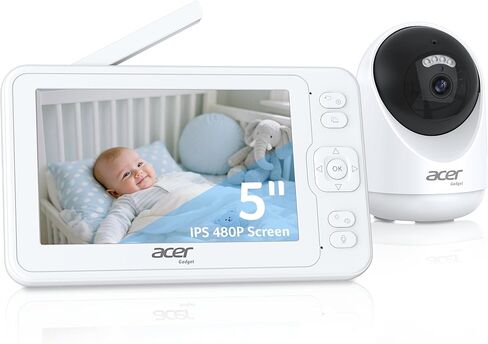 acer Video Baby Monitor 5" LCD Screen Monitor No WiFi with 1080P Camera and Audio for Crib 1000ft Range Remote Pan Tilt Night Vision, Temperature Sensor, 8 Lullabies, 2-Way Talk, Video Recording, VOX in Saudi Arabia