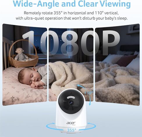 acer Video Baby Monitor 5" LCD Screen Monitor No WiFi with 1080P Camera and Audio for Crib 1000ft Range Remote Pan Tilt Night Vision, Temperature Sensor, 8 Lullabies, 2-Way Talk, Video Recording, VOX in Saudi Arabia