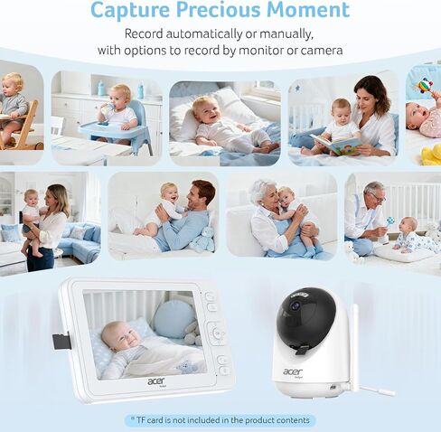 acer Video Baby Monitor 5" LCD Screen Monitor No WiFi with 1080P Camera and Audio for Crib 1000ft Range Remote Pan Tilt Night Vision, Temperature Sensor, 8 Lullabies, 2-Way Talk, Video Recording, VOX in Saudi Arabia