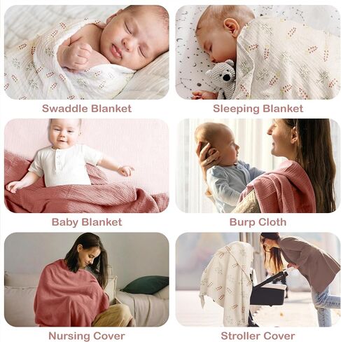 OEKO TEX 100% Organic Cotton 2 PK Muslin Baby Blanket Unisex 47x47 Inch | Oeko-TEX Certified, Swaddling Blanket, Baby Girl Blankets, Swaddle Blankets, Rust/Ivory, Unisex Design, Breathable weave in Saudi Arabia