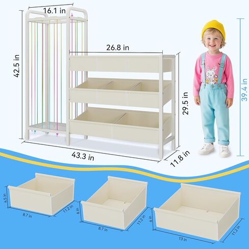 منظم تخزين الألعاب B6 مع مساحة تخزين للحيوانات المحشوة، أرفف خشبية من 3 طبقات و8 صناديق، منظم أرفف الألعاب، رف كتب للأطفال وتخزين الألعاب لغرفة الأطفال، غرفة النوم، غرفة اللعب، الحضانة، أبيض in Kuwait