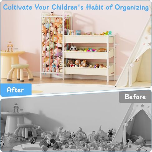 منظم تخزين الألعاب B6 مع مساحة تخزين للحيوانات المحشوة، أرفف خشبية من 3 طبقات و8 صناديق، منظم أرفف الألعاب، رف كتب للأطفال وتخزين الألعاب لغرفة الأطفال، غرفة النوم، غرفة اللعب، الحضانة، أبيض in Kuwait
