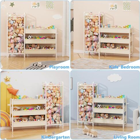 منظم تخزين الألعاب B6 مع مساحة تخزين للحيوانات المحشوة، أرفف خشبية من 3 طبقات و8 صناديق، منظم أرفف الألعاب، رف كتب للأطفال وتخزين الألعاب لغرفة الأطفال، غرفة النوم، غرفة اللعب، الحضانة، أبيض in Kuwait
