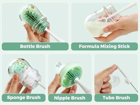 Momcozy 7 in 1 Electric Bottle Brush Kit, Portable Cleaning Set with Formula Mixer, Silicone Brush, Nipple Brush, Straw Brush, Soap Dispenser, Drying Rack - Long Battery Life for Home & Travel in Saudi Arabia