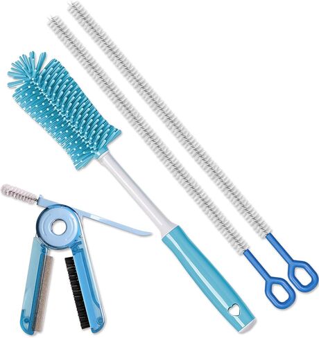 مجموعة فرش تنظيف زجاجات المياه مكونة من 4 قطع - فرشاة تنظيف الزجاجات من السيليكون مقاس 12.6 بوصة، فرشاة تنظيف الأكواب 4 في 1 متعددة الأغراض in Kuwait