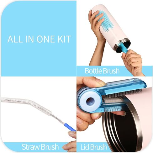 مجموعة فرش تنظيف زجاجات المياه مكونة من 4 قطع - فرشاة تنظيف الزجاجات من السيليكون مقاس 12.6 بوصة، فرشاة تنظيف الأكواب 4 في 1 متعددة الأغراض in Kuwait