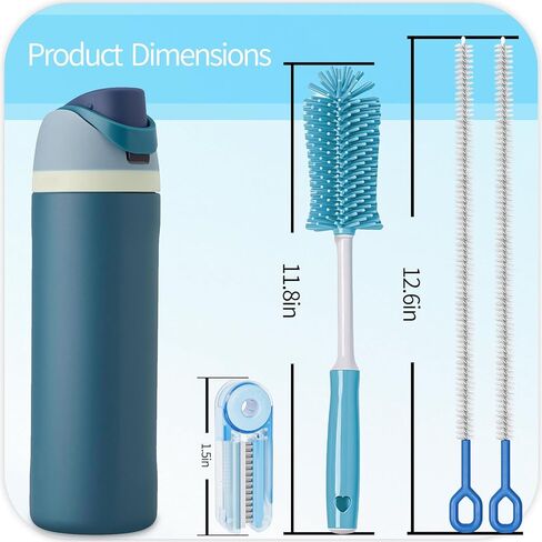 مجموعة فرش تنظيف زجاجات المياه مكونة من 4 قطع - فرشاة تنظيف الزجاجات من السيليكون مقاس 12.6 بوصة، فرشاة تنظيف الأكواب 4 في 1 متعددة الأغراض in Kuwait