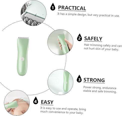 Rechargeable Hair Trimmer with Blades Quiet Hair Clipper for Newborns Practical USB Charging in Light Green in Saudi Arabia