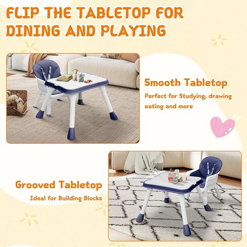 High Chairs for Babies and Toddlers, 5-in-1 Convertible Baby High Chair to Booster Seat with Removable Tray, Kids Learning and Building Block Activity Table with Safety Harness (Blue) in Saudi Arabia