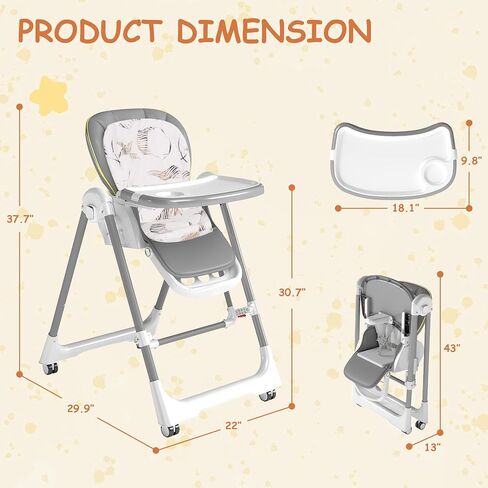 High Chairs for Babies and Toddlers, Foldable High Chair with Lockable Wheels, 4-in-1 Convertible, Adjustable Reclining Seat with Leg Rest & 5-Point Harness, Soft Cushion, Portable When Folded, Beige in Saudi Arabia