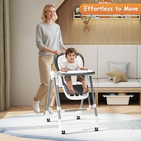 High Chairs for Babies and Toddlers, Foldable High Chair with Lockable Wheels, 4-in-1 Convertible, Adjustable Reclining Seat with Leg Rest & 5-Point Harness, Soft Cushion, Portable When Folded, Beige in Saudi Arabia