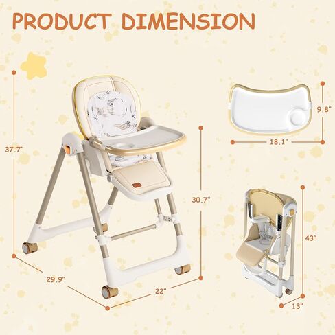 High Chairs for Babies and Toddlers, Foldable High Chair with Lockable Wheels, 4-in-1 Convertible, Adjustable Reclining Seat with Leg Rest & 5-Point Harness, Soft Cushion, Portable When Folded, Beige in Saudi Arabia