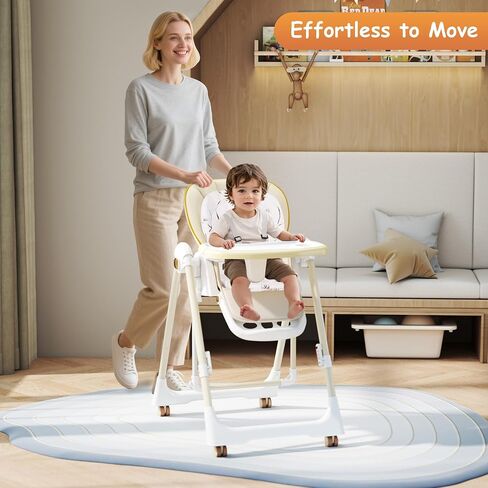 High Chairs for Babies and Toddlers, Foldable High Chair with Lockable Wheels, 4-in-1 Convertible, Adjustable Reclining Seat with Leg Rest & 5-Point Harness, Soft Cushion, Portable When Folded, Beige in Saudi Arabia