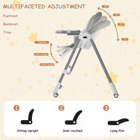 High Chairs for Babies and Toddlers, Foldable High Chair with Lockable Wheels, 4-in-1 Convertible, Adjustable Reclining Seat with Leg Rest & 5-Point Harness, Soft Cushion, Portable When Folded, Beige in Saudi Arabia