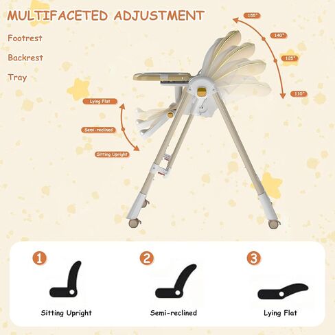 High Chairs for Babies and Toddlers, Foldable High Chair with Lockable Wheels, 4-in-1 Convertible, Adjustable Reclining Seat with Leg Rest & 5-Point Harness, Soft Cushion, Portable When Folded, Beige in Saudi Arabia