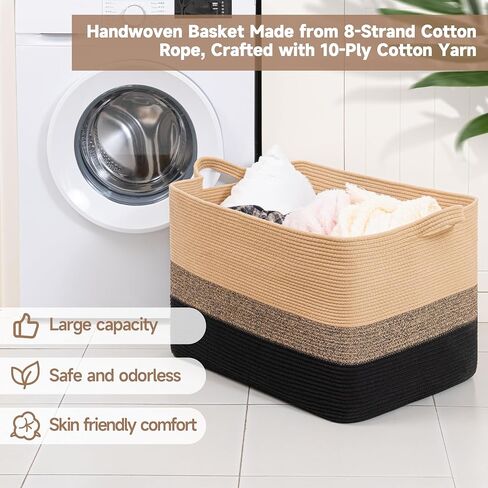 CLHMILY&Z Stylish Square Cotton Rope Storage Basket (Pink & White, 85L) in Saudi Arabia