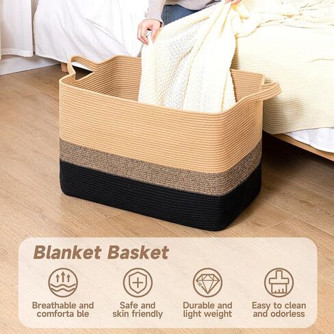 CLHMILY&Z Stylish Square Cotton Rope Storage Basket (Pink & White, 85L) in Saudi Arabia
