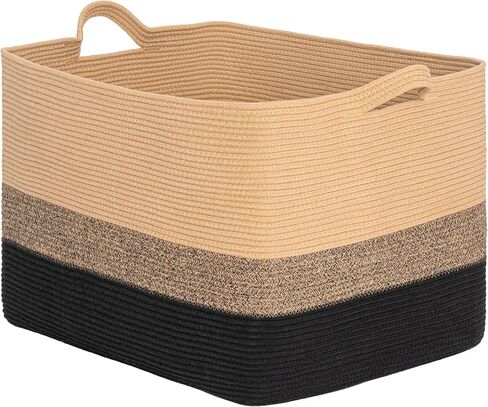 CLHMILY&Z Stylish Square Cotton Rope Storage Basket (Pink & White, 85L) in Saudi Arabia