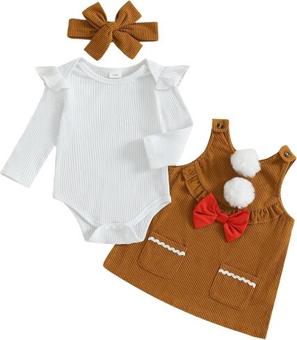طقم ملابس My First Christmas Baby Girl بأكمام طويلة وقميص رومبير بدون أكمام وعصابة رأس شتوية مكونة من 3 قطع in Saudi Arabia