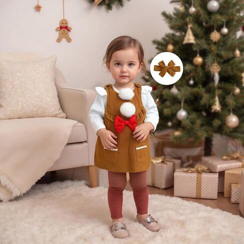 طقم ملابس My First Christmas Baby Girl بأكمام طويلة وقميص رومبير بدون أكمام وعصابة رأس شتوية مكونة من 3 قطع in Saudi Arabia
