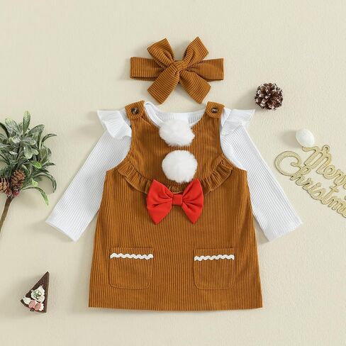 طقم ملابس My First Christmas Baby Girl بأكمام طويلة وقميص رومبير بدون أكمام وعصابة رأس شتوية مكونة من 3 قطع in Saudi Arabia