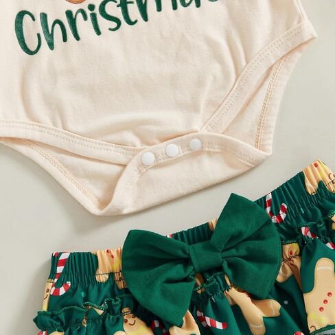 My First Christmas Baby Girl Outfit Letter Print Long Sleeve Romper Ruffle Short Set Headband Socks 4Pcs Xmas Clothes in Saudi Arabia