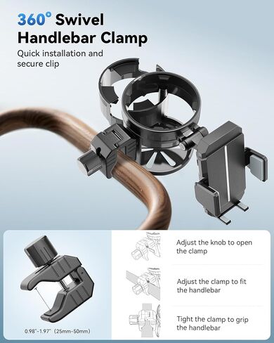 Stroller Cup Holder with Phone Holder, 360° Rotatable Bottle Holder with 2 Drink Holder, 3-in-1 Universal Cup Holder for Baby Stroller, Bike, Motorcycle, Wheelchair, Walker, Scooter, Black in Saudi Arabia