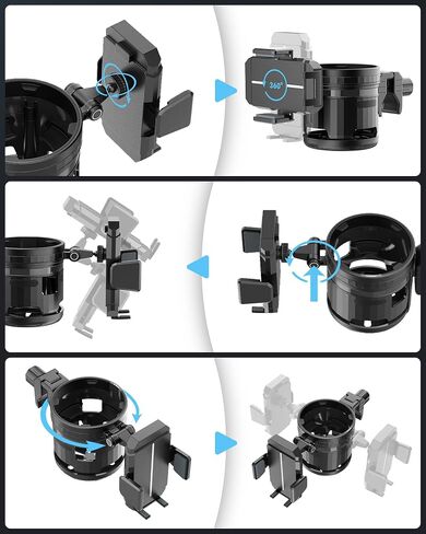 Stroller Cup Holder with Phone Holder, 360° Rotatable Bottle Holder with 2 Drink Holder, 3-in-1 Universal Cup Holder for Baby Stroller, Bike, Motorcycle, Wheelchair, Walker, Scooter, Black in Saudi Arabia