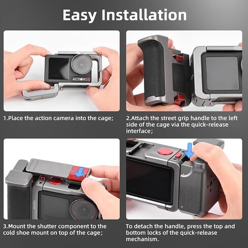 Metal Cage for DJI OSMO Action 4/3/5 PRO, Protective Frame Housing Case for DJI Osmo Action 4/3/5 Pro Camera Accessories, Rabbit Cage with Cold Shoe for Video Light Microphone in Saudi Arabia