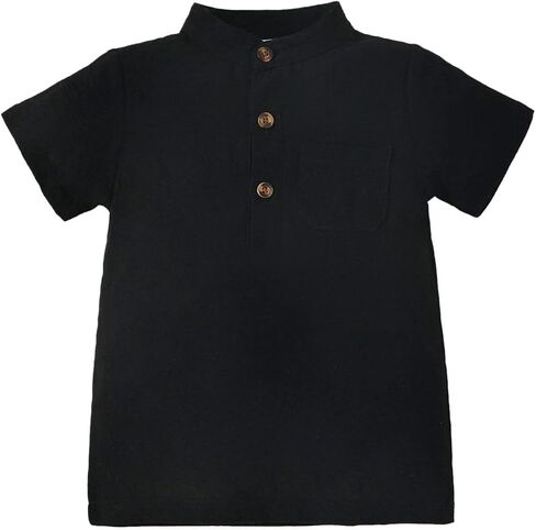 Toddler Solid Collar Polo Shirt Kids Button Up Short Sleeve Oxford Shirts Baby Active Athletic (Black, 18-24 Months) in Saudi Arabia