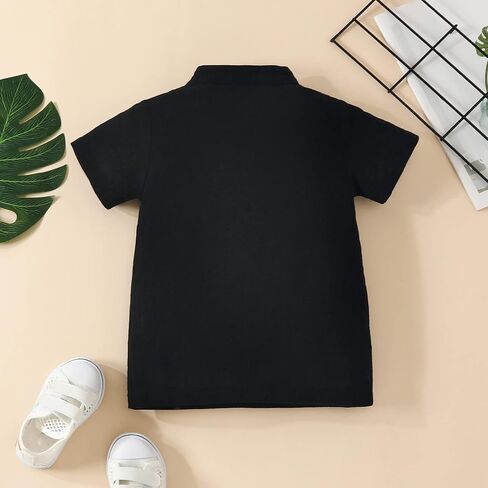 Toddler Solid Collar Polo Shirt Kids Button Up Short Sleeve Oxford Shirts Baby Active Athletic (Black, 18-24 Months) in Saudi Arabia