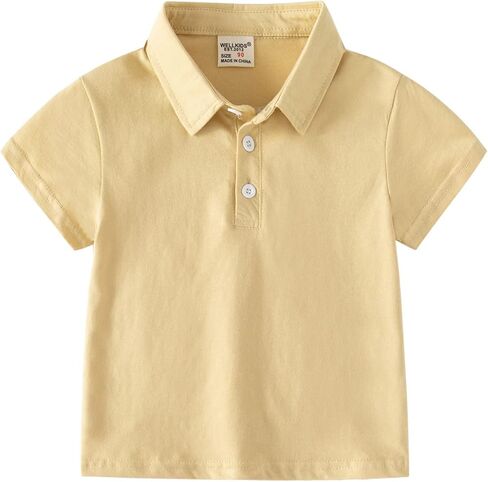 Kids Toddler Solid Pique Polo Shirt Baby Basic Summer Buttons Uniform Tops Infants Sport Short (Beige, 18-24 Months) in Saudi Arabia