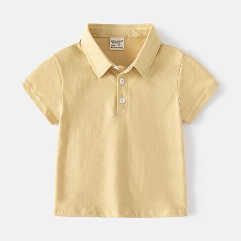Kids Toddler Solid Pique Polo Shirt Baby Basic Summer Buttons Uniform Tops Infants Sport Short (Beige, 18-24 Months) in Saudi Arabia