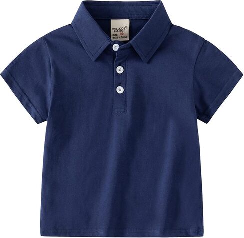 Kids Toddler Solid Pique Polo Shirt Baby Basic Summer Buttons Uniform Tops Infants Sport Short (Navy, 12-18 Months) in Saudi Arabia