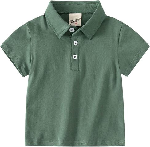 Kids Toddler Solid Pique Polo Shirt Baby Basic Summer Buttons Uniform Tops Infants Sport Short (Green, 12-18 Months) in Saudi Arabia