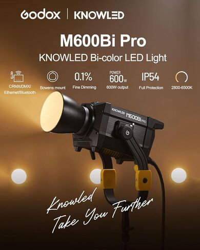 طقم إضاءة LED أحادية اللون من Godox KNOWLED M600Bi Pro، إضاءة استوديو 600 وات مع 2800-6500K CCT، مقاومة للطقس IP54، تحكم DMX/CRMX/بلوتوث، 11 وضعًا FX، مع عاكس ووحدة تحكم وحقيبة حمل in Saudi Arabia