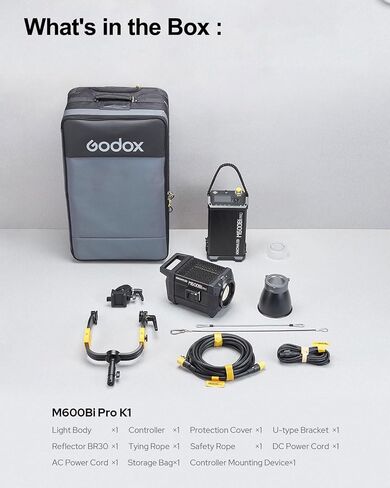 طقم إضاءة LED أحادية اللون من Godox KNOWLED M600Bi Pro، إضاءة استوديو 600 وات مع 2800-6500K CCT، مقاومة للطقس IP54، تحكم DMX/CRMX/بلوتوث، 11 وضعًا FX، مع عاكس ووحدة تحكم وحقيبة حمل in Saudi Arabia