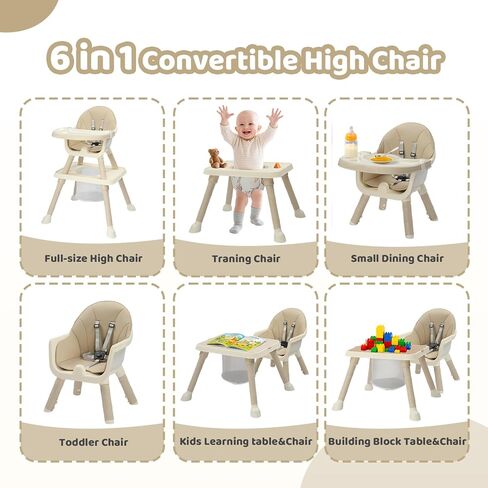 JOYMOR 7 in 1 High Chair for Babies and Toddlers, Convertible Kids Learning Table and Chair with Large Baske for Storage (Gray) in Kuwait