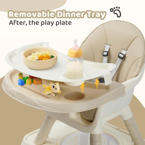 JOYMOR 7 in 1 High Chair for Babies and Toddlers, Convertible Kids Learning Table and Chair with Large Baske for Storage (Gray) in Kuwait