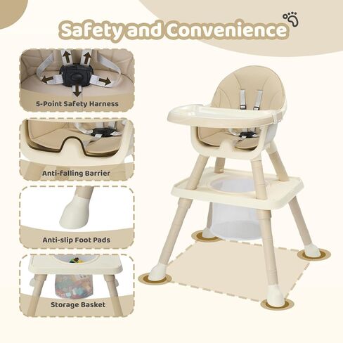 JOYMOR 7 in 1 High Chair for Babies and Toddlers, Convertible Kids Learning Table and Chair with Large Baske for Storage (Gray) in Kuwait